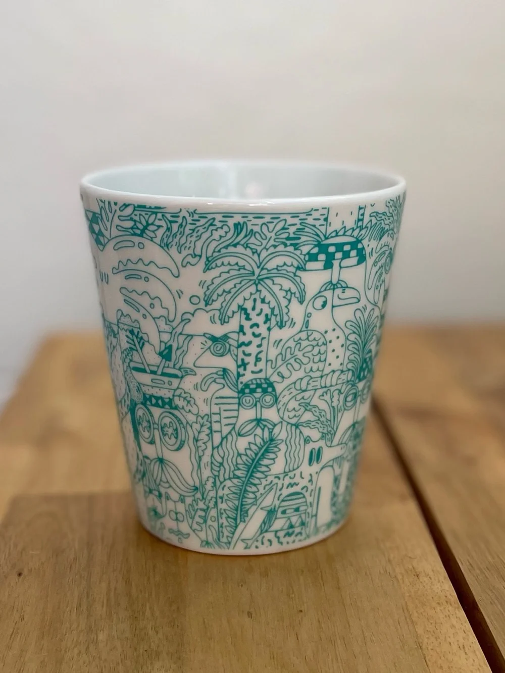 IKEA Ceramic Mug with Teal Tropical Line-Art